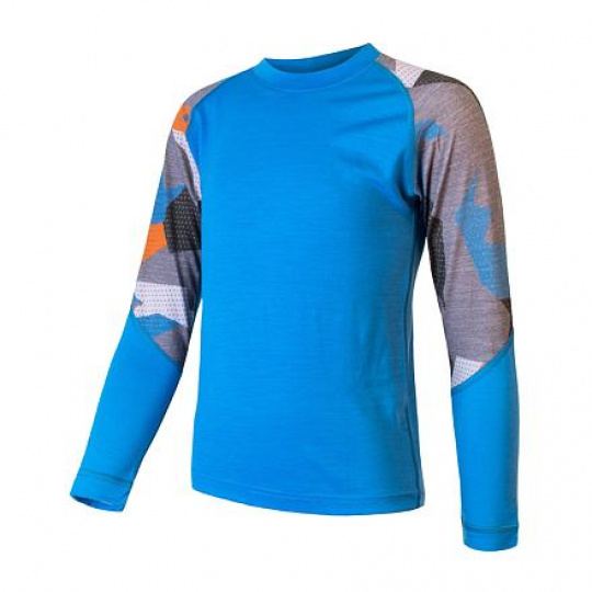 SENSOR MERINO IMPRESS SET dětský triko dl.rukáv + spodky modrá/camo Velikost: