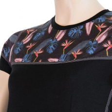 SENSOR MERINO IMPRESS dámské triko kr.rukáv černá/floral Velikost: