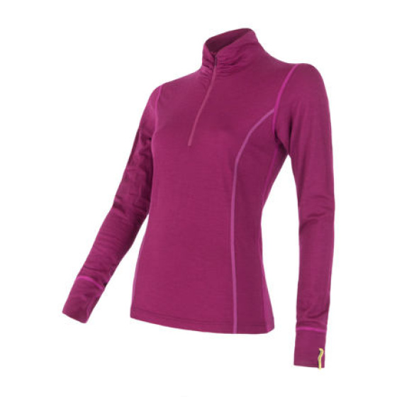 SENSOR MERINO ACTIVE dámské triko dl.rukáv stoják zip lilla velikost