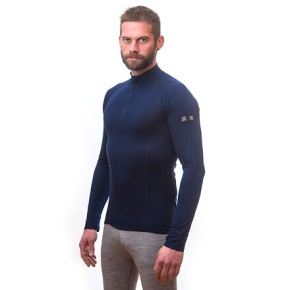 SENSOR MERINO ACTIVE pánské triko dl.rukáv stoják zip deep blue velikost