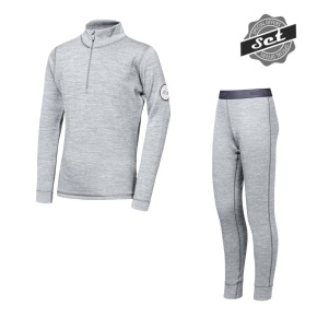 SENSOR MERINO BOLD dětský set triko dl.rukáv zip + spodky cool gray velikost 120