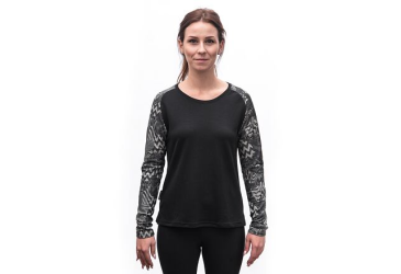 SENSOR MERINO BLEND IMPRESS dámské triko dl.rukáv černá/zebra velikost XL
