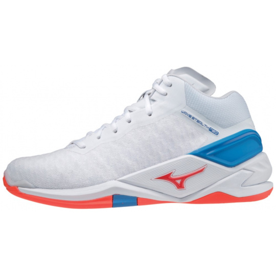 MIZUNO WAVE STEALTH NEO MID / WHITE / IGNITION RED / FRENCH BLUE /