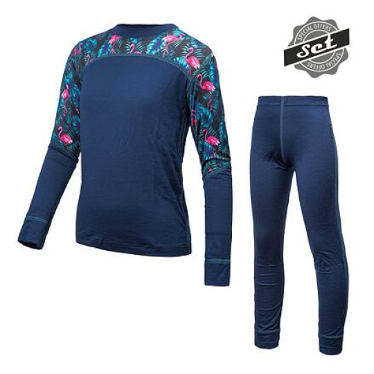 SENSOR MERINO IMPRESS SET dětský triko dl.rukáv + spodky deep blue/floral Velikost: